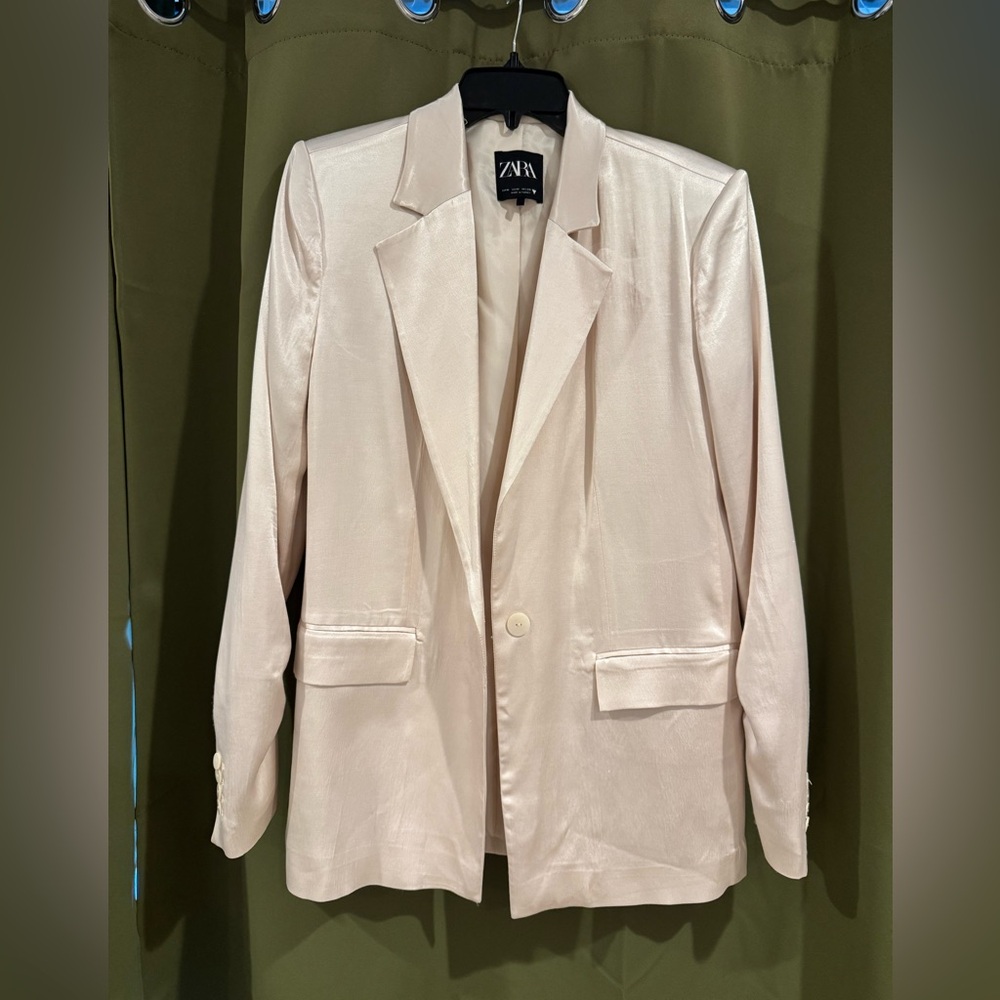 Zara Women's Satin Effect Cream Blazer